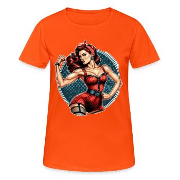Femme forte confiante Rockabilly cadeau - T-shirt respirant Femme - orange néon - Devant - AI Model Female 172 dark (172cm)