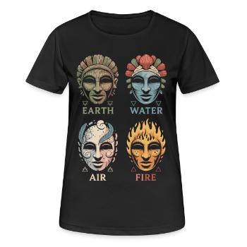 Quatre masques élémentaires | Symboles Alchimiques Art - T-shirt respirant Femme - noir - Devant - AI Model Female 172 light (172cm)
