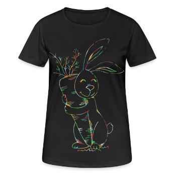 Bunter Neonhase mit Karotten - Frauen T-Shirt atmungsaktiv - Schwarz - Vorne - AI Model Female 172 light (172cm)