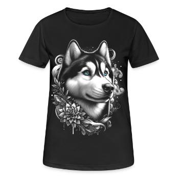Husky mit blauen Augen im Streetstyle - Frauen T-Shirt atmungsaktiv - Schwarz - Vorne - AI Model Female 172 light (172cm)