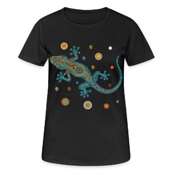 Mosaik-Eidechse blau– Farbenfrohes Tierdesign - Frauen T-Shirt atmungsaktiv - Schwarz - Vorne - AI Model Female 172 light (172cm)