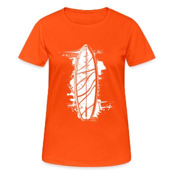 Surfbrett Streetart - Frauen T-Shirt atmungsaktiv - Neonorange - Vorne - AI Model Female 172 dark (172cm)