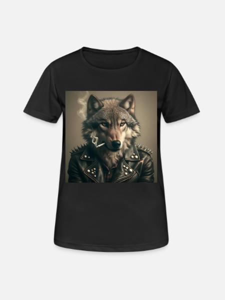 Rocking wolf with leather jacket - Women's Breathable T-Shirt - black