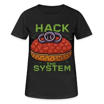 Hack the System – Mettbrötchen Shirt - Gourmett - Frauen T-Shirt atmungsaktiv - Schwarz - Vorne - AI Model Female 172 light (172cm)