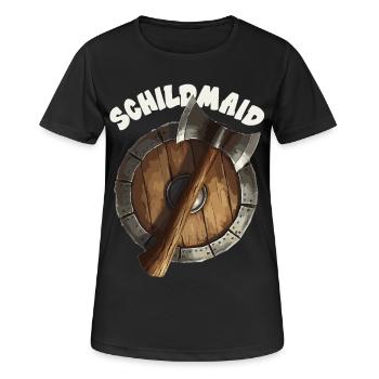 Schildmaid Wikinger Odin, Thor Asgard Schild - Frauen T-Shirt atmungsaktiv - Schwarz - Vorne - AI Model Female 172 light (172cm)