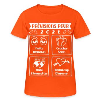Prognosen für 2026, zukünftige Mama, zukünftiger Vater - Frauen T-Shirt atmungsaktiv - Neonorange - Vorne - AI Model Female 172 dark (172cm)