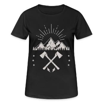 Robustes Berg-Sonnenaufgangsaxt-Emblem - Frauen T-Shirt atmungsaktiv - Schwarz - Vorne - AI Model Female 172 light (172cm)