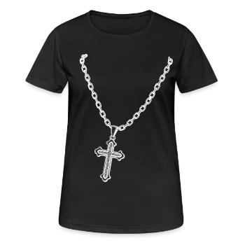 Collier avec croix - T-shirt respirant Femme - noir - Devant - AI Model Female 172 light (172cm)