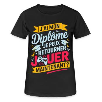 Ich habe mein Diplom, ich kann wieder Gamer spielen - Frauen T-Shirt atmungsaktiv - Schwarz - Vorne - AI Model Female 172 light (172cm)