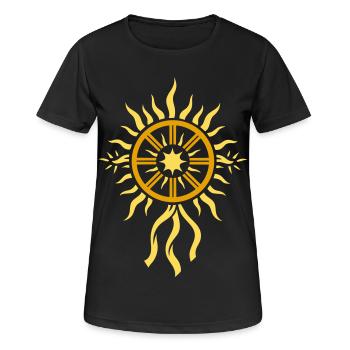 Sonnenrad Symbol - Mittsommer Feuerrad - Frauen T-Shirt atmungsaktiv - Schwarz - Vorne - AI Model Female 172 light (172cm)