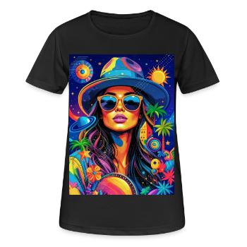 Femme planètes palmiers couleur - T-shirt respirant Femme - noir - Devant - AI Model Female 172 light (172cm)