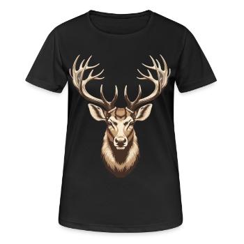 Chasse, chasse, chasse, chasse, cerf, bois de cerf, cerf, - T-shirt respirant Femme - noir - Devant - AI Model Female 172 light (172cm)