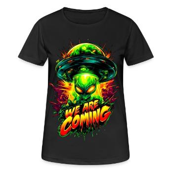 We are comming - Frauen T-Shirt atmungsaktiv - Schwarz - Vorne - AI Model Female 172 light (172cm)