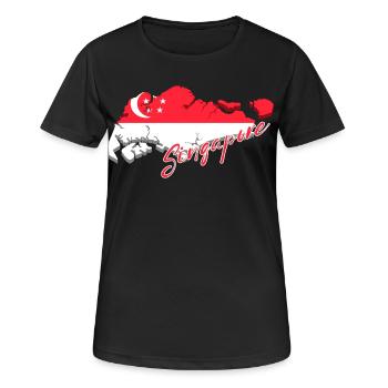 Landkarte von Singapur, Flagge von Singapur - Frauen T-Shirt atmungsaktiv - Schwarz - Vorne - AI Model Female 172 light (172cm)