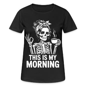 Squelette avec rituel du matin au café - T-shirt respirant Femme - noir - Devant - AI Model Female 172 light (172cm)
