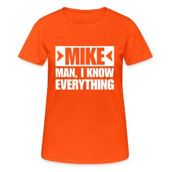 MIKE MEC : JE SAIS TOUT - T-shirt respirant Femme - orange néon - Devant - AI Model Female 172 dark (172cm)