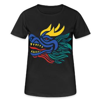 Das Lächeln des blauen chinesischen Drachen - Frauen T-Shirt atmungsaktiv - Schwarz - Vorne - AI Model Female 172 light (172cm)