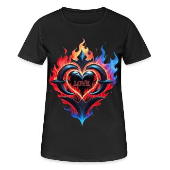 Un cœur enflammé, le feu de l’amour. - T-shirt respirant Femme - noir - Devant - AI Model Female 172 light (172cm)