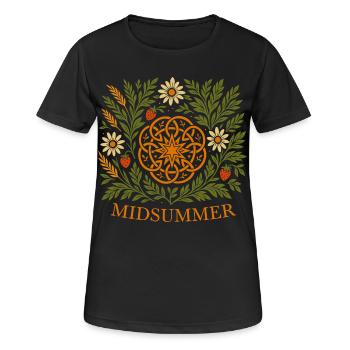 Mittsommer Sommer Mandala - Erdbeeren & Blumen - Frauen T-Shirt atmungsaktiv - Schwarz - Vorne - AI Model Female 172 light (172cm)