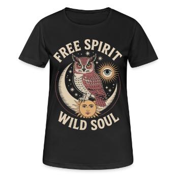 Mystische Eule Freigeist Wilde Seele Shirt - Frauen T-Shirt atmungsaktiv - Schwarz - Vorne - AI Model Female 172 light (172cm)