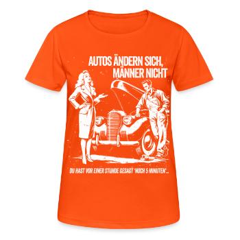 Autos ändern sich nachts - Frauen T-Shirt atmungsaktiv - Neonorange - Vorne - AI Model Female 172 dark (172cm)