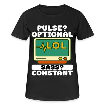 POULS? FACULTATIF, SASS ? CONSTANT - CADEAU D’INFIRMIÈRE - T-shirt respirant Femme - noir - Devant - AI Model Female 172 light (172cm)