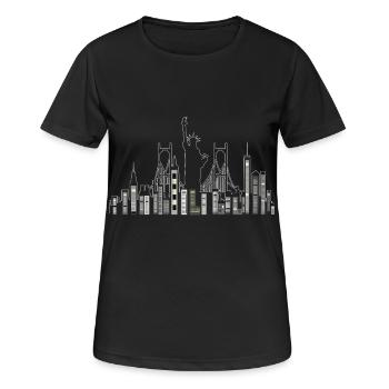 New Yorker Wolkenkratzer mit Freiheitsstatue - Frauen T-Shirt atmungsaktiv - Schwarz - Vorne - AI Model Female 172 light (172cm)