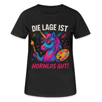 The location is polled good. Funny Unicorn Party - Women's Breathable T-Shirt - black - Front - AI Model Female 172 light (172cm)