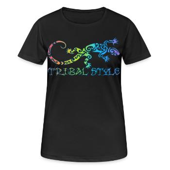 Polynesische Regenbogen-Eidechse - Frauen T-Shirt atmungsaktiv - Schwarz - Vorne - AI Model Female 172 light (172cm)