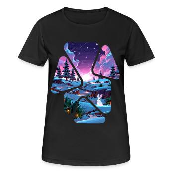 Landscape Snow Puzzle Fantasy - White Rabbit - Women's Breathable T-Shirt - black - Front - AI Model Female 172 light (172cm)