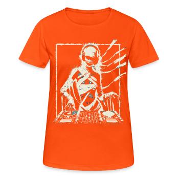 Futuristic DJ with Glitch Effects. - Women's Breathable T-Shirt - neon orange - Front - AI Model Female 172 dark (172cm)