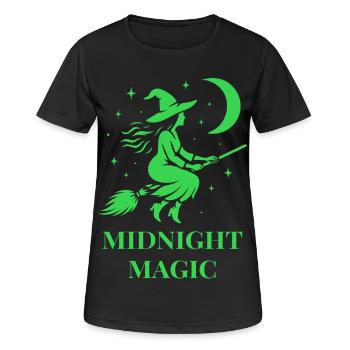 Sorcière volante la nuit avec la lune en vert - T-shirt respirant Femme - noir - Devant - AI Model Female 172 light (172cm)