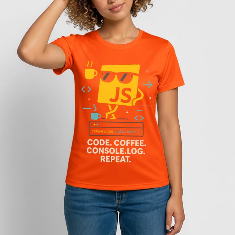 Code Coffee Console.log Répéter le programme JavaScript T-shirt respirant Femme