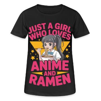 Anime girl with ramen and text - Women's Breathable T-Shirt - black - Front - AI Model Female 172 light (172cm)
