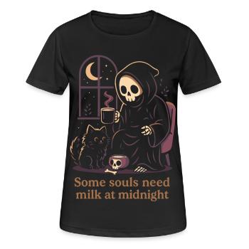 Sensenmann Katze Milch Mitternacht Motiv - Frauen T-Shirt atmungsaktiv - Schwarz - Vorne - AI Model Female 172 light (172cm)