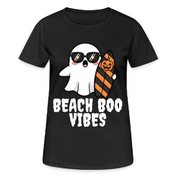 BEACH BOO VIBES - GHOST HALLOWEEN - Frauen T-Shirt atmungsaktiv - Schwarz - Vorne - AI Model Female 172 light (172cm)