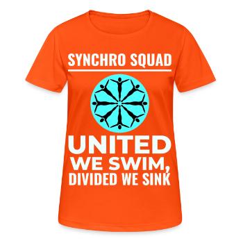 Vereint schwimmen wir geteilt wir versinken Synchro Squad - Frauen T-Shirt atmungsaktiv - Neonorange - Vorne - AI Model Female 172 dark (172cm)
