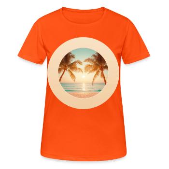 Coucher de soleil sur la plage de palmiers - T-shirt respirant Femme - orange néon - Devant - AI Model Female 172 dark (172cm)