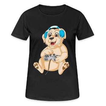 Playful Gaming Dog golden retriever - Women's Breathable T-Shirt - black - Front - AI Model Female 172 light (172cm)