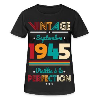 Anniversaire 80 ans - Vintage - Septembre 1945 - T-shirt respirant Femme - noir - Devant - AI Model Female 172 light (172cm)