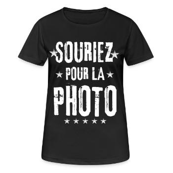  Souriez pour la photo - T-shirt respirant Femme - noir - Devant - AI Model Female 172 light (172cm)