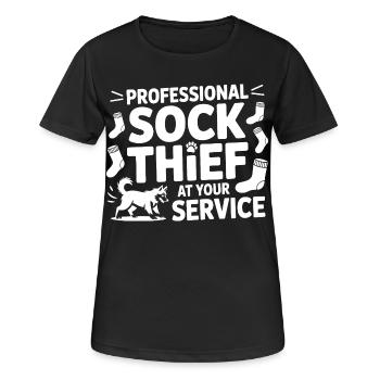 Funny Dog Professional Sock Thief - Women's Breathable T-Shirt - black - Front - AI Model Female 172 light (172cm)