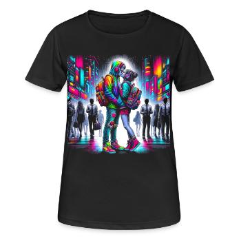 Lebendiges Neon-Stadtpaar - Frauen T-Shirt atmungsaktiv - Schwarz - Vorne - AI Model Female 172 light (172cm)