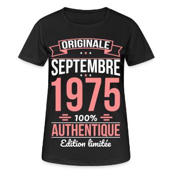 50. Jahrestag - Original - September 1975 - Frauen T-Shirt atmungsaktiv - Schwarz - Vorne - AI Model Female 172 light (172cm)