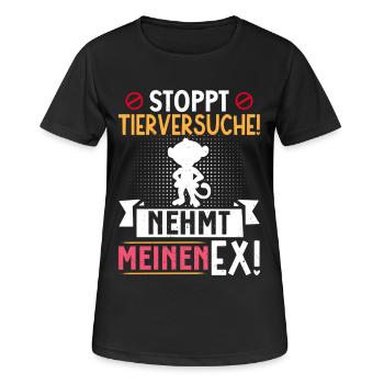 Tierschutz STOPPT TIERVERSUCHE NEHMT MEINEN EX - Frauen T-Shirt atmungsaktiv - Schwarz - Vorne - AI Model Female 172 light (172cm)