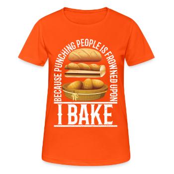 I bake because punching people is frowned upon - Women's Breathable T-Shirt - neon orange - Front - AI Model Female 172 dark (172cm)