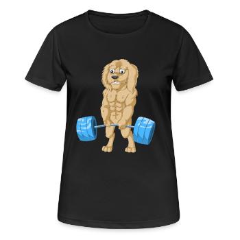 Strong Golden Doodle Dog Lifting Weights Fitness - Women's Breathable T-Shirt - black - Front - AI Model Female 172 light (172cm)