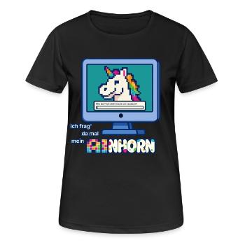 AInhorn aka Einhorn, KI und Pixel Art Humor - Frauen T-Shirt atmungsaktiv - Schwarz - Vorne - AI Model Female 172 light (172cm)