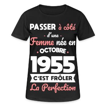 Anniversaire 70 ans - Née en Octobre 1955 - T-shirt respirant Femme - noir - Devant - AI Model Female 172 light (172cm)