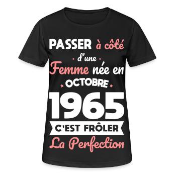 60th birthday - Born in October 1965 - Women's Breathable T-Shirt - black - Front - AI Model Female 172 light (172cm)